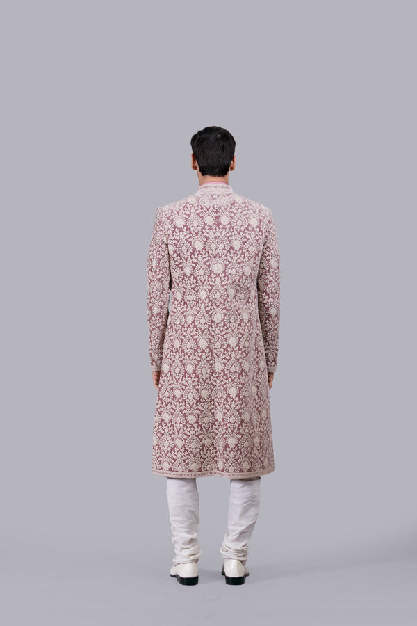 B More PINK ITALIAN LINEN SILK THREAD WORK SHERWANI