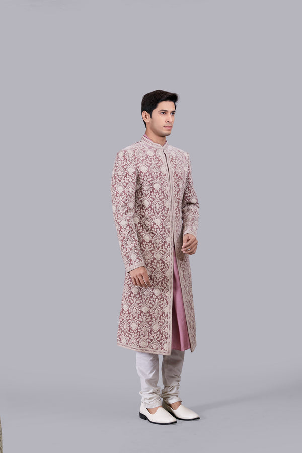 B More PINK ITALIAN LINEN SILK THREAD WORK SHERWANI