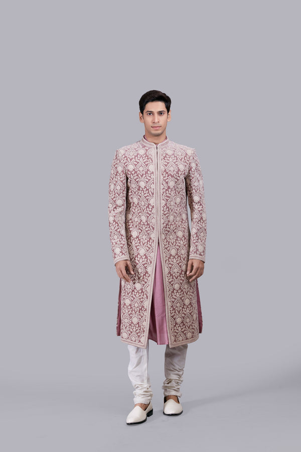 b more PINK ITALIAN LINEN SILK THREAD WORK SHERWANI