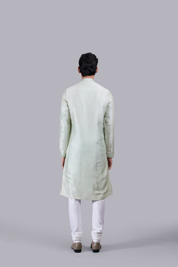 B More PISTACHIO PURE MYSORE SILK MIRROR WORK KURTA SET