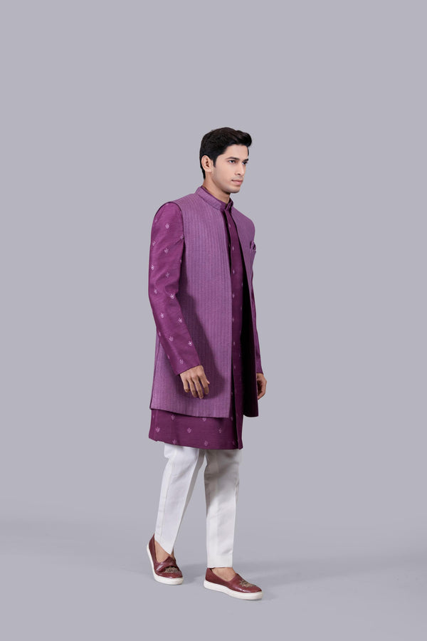 B More PURPLE BHAGALPURI SILK THREAD WORK INDO WESTERN