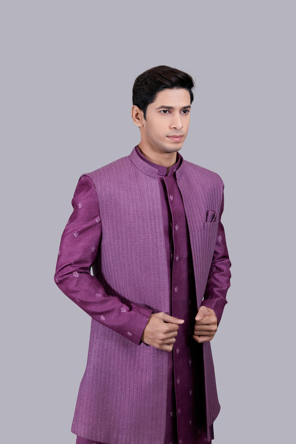 B More PURPLE BHAGALPURI SILK THREAD WORK INDO WESTERN