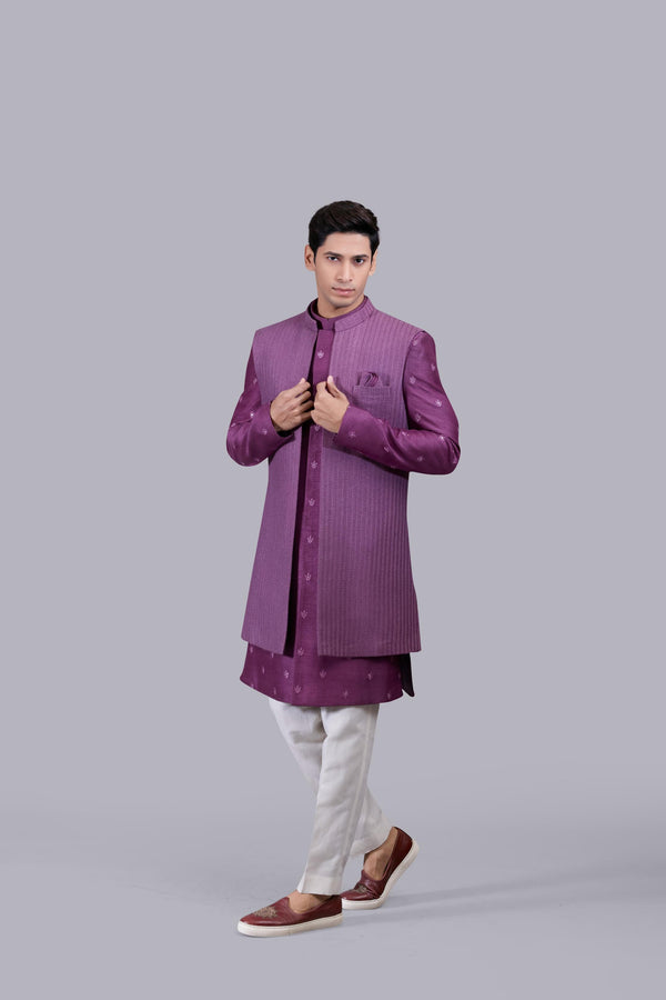 B More PURPLE BHAGALPURI SILK THREAD WORK INDO WESTERN