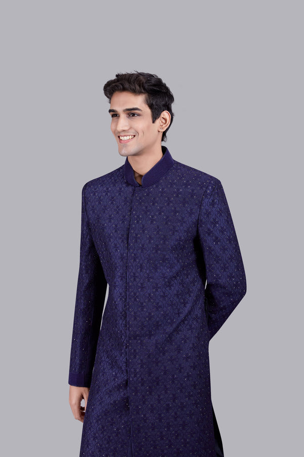 B More PURPLE CHANDERI SILK DIAMOND WORK INDOWESTERN