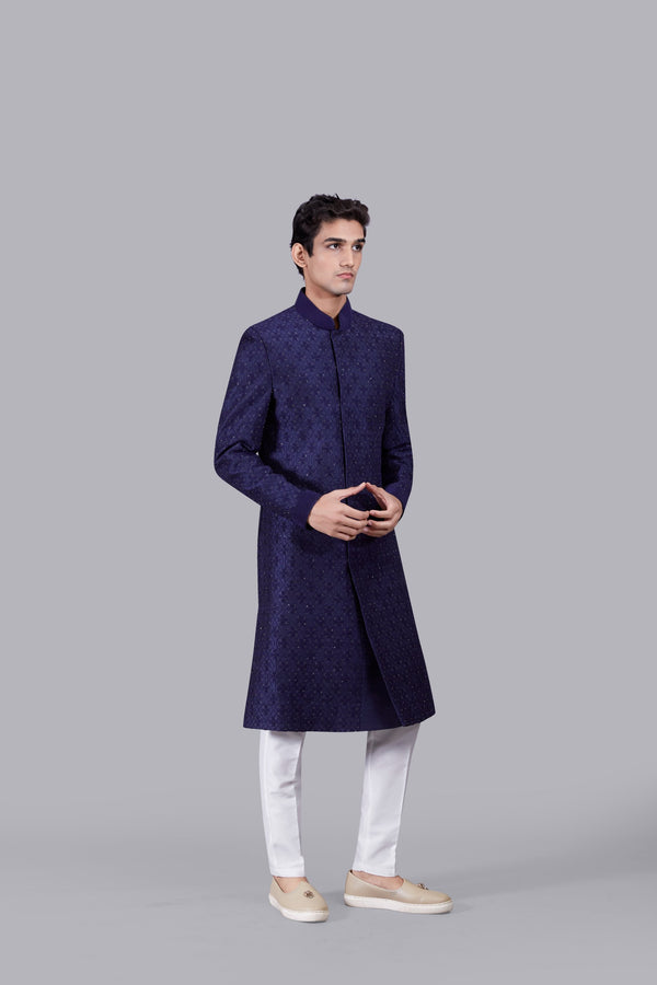 B More PURPLE CHANDERI SILK DIAMOND WORK INDOWESTERN