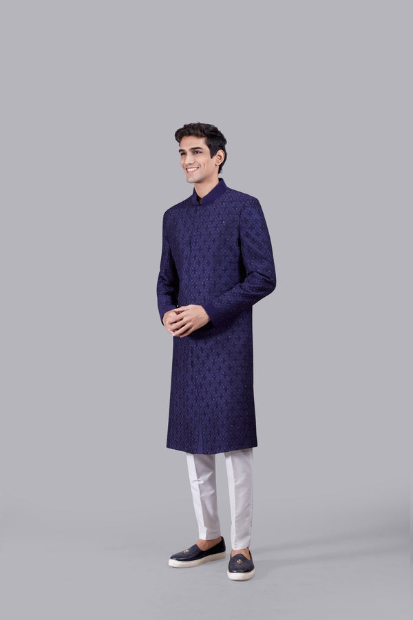 B More PURPLE CHANDERI SILK DIAMOND WORK INDOWESTERN