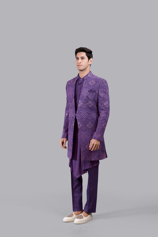 B More PURPLE PURE GEORGETTE THREAD WORK INDO WESTERN