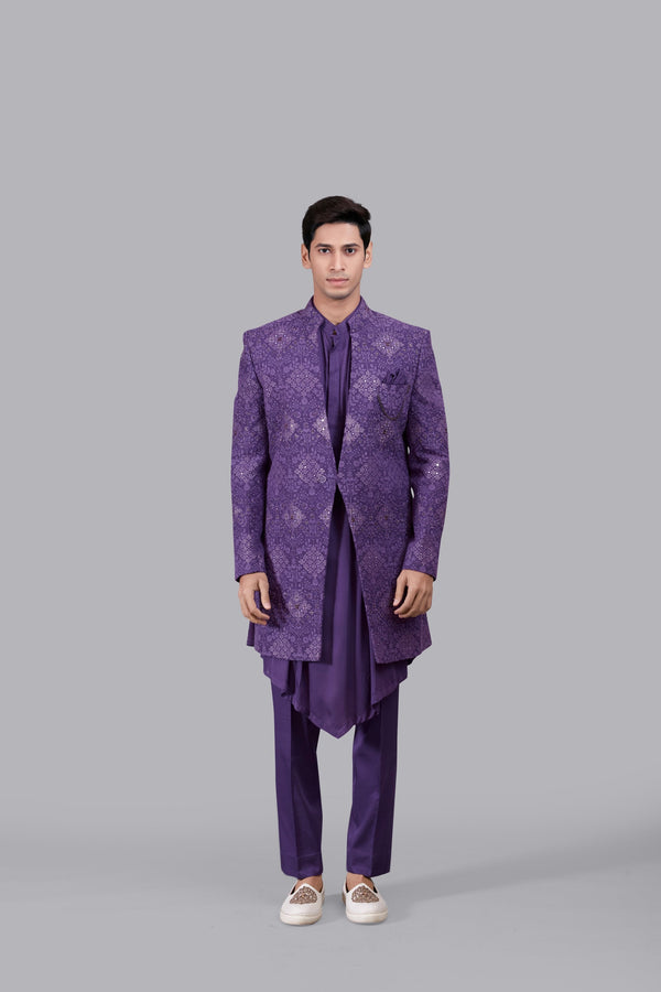 B More PURPLE PURE GEORGETTE THREAD WORK INDO WESTERN