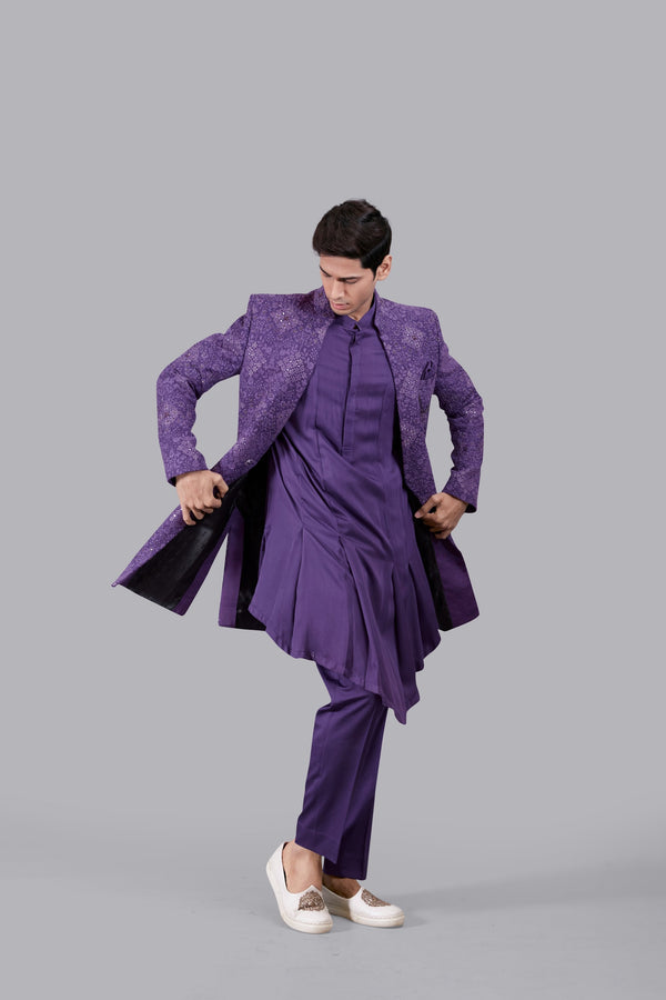 b more PURPLE PURE GEORGETTE THREAD WORK INDO WESTERN