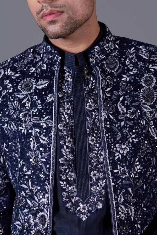 B More Regal Azure Italian Cotton Velvet Indo-Western