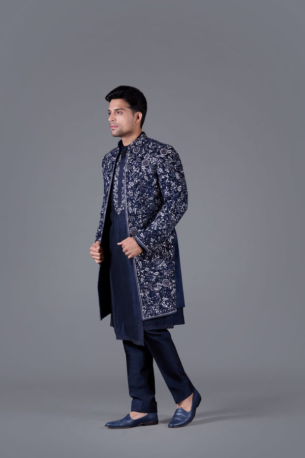 B More Regal Azure Italian Cotton Velvet Indo-Western