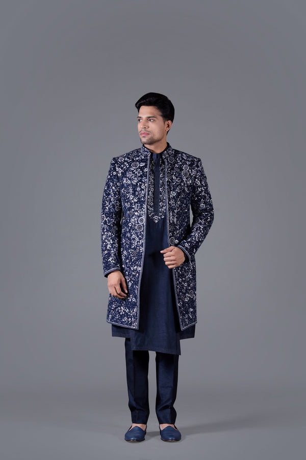 b more Regal Azure Italian Cotton Velvet Indo-Western