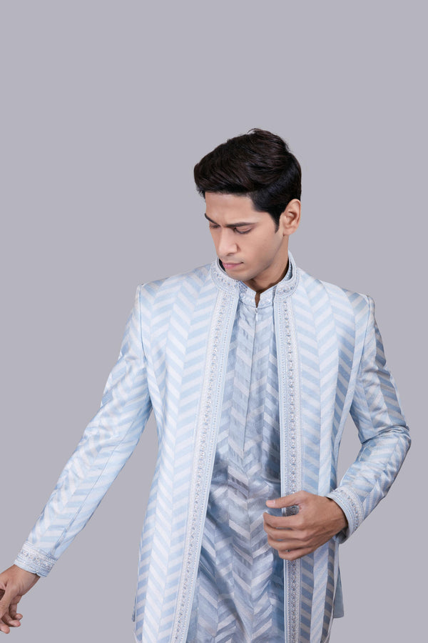 B More SKY BLUE CHANDERI SILK THREAD WORK INDO WESTERN