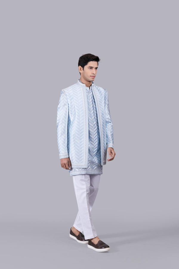 B More SKY BLUE CHANDERI SILK THREAD WORK INDO WESTERN