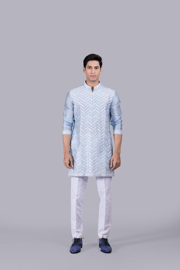 B More SKY BLUE CHANDERI SILK THREAD WORK INDO WESTERN