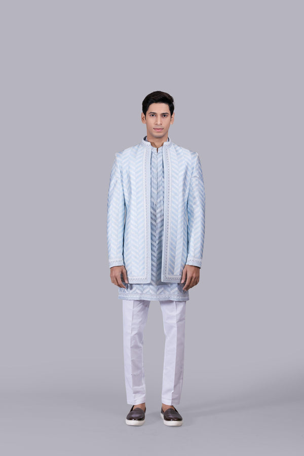 b more SKY BLUE CHANDERI SILK THREAD WORK INDO WESTERN