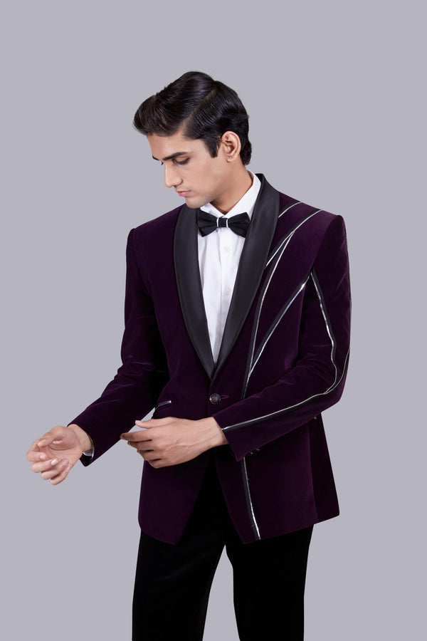B More WINE ITALIAN COTTON VELVET LEATHER PIPING SUIT