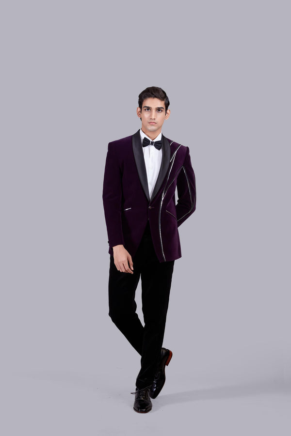 B More WINE ITALIAN COTTON VELVET LEATHER PIPING SUIT