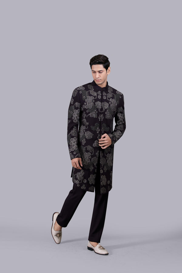 B More WINE ITALIAN WOOL METALIC EMBROIDERY INDO WESTERN