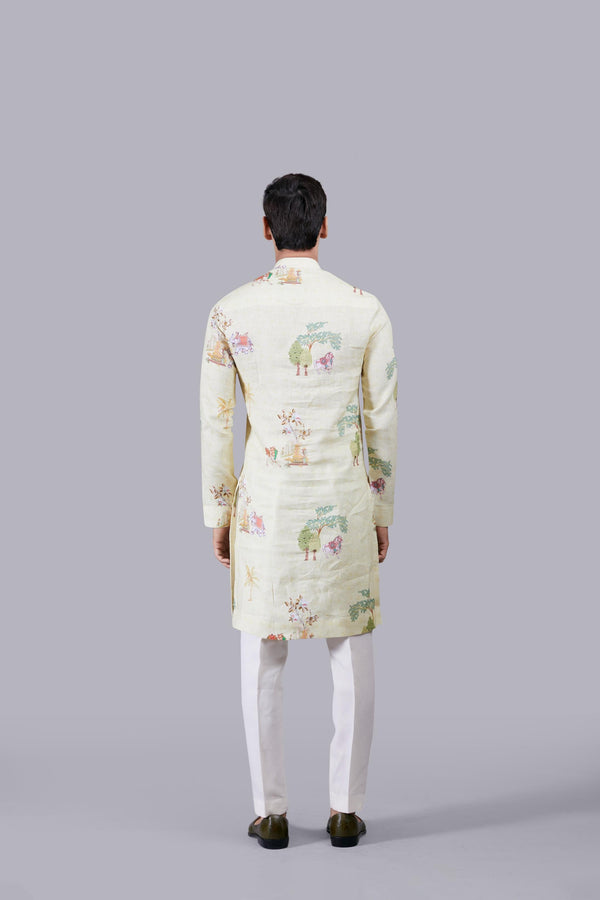 B More YELLOW DIGITAL PRINT LINEN THREAD WORK KURTA SET