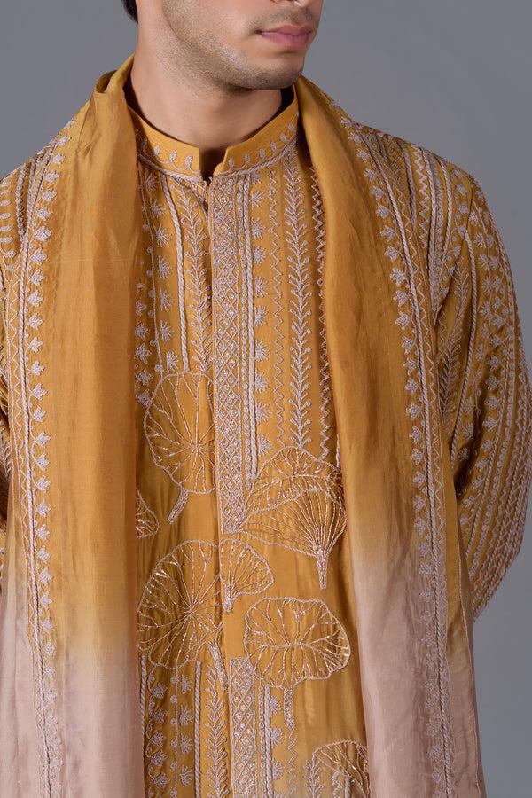 B More Zarwaan Gold – Mustard Yellow Linen Silk Kurta Set