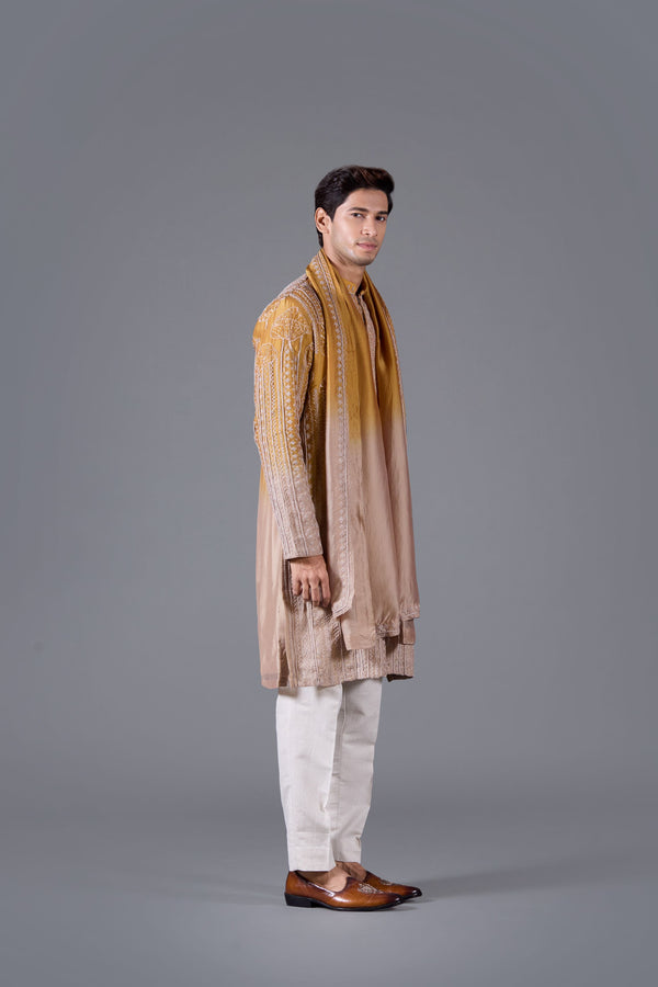 B More Zarwaan Gold – Mustard Yellow Linen Silk Kurta Set