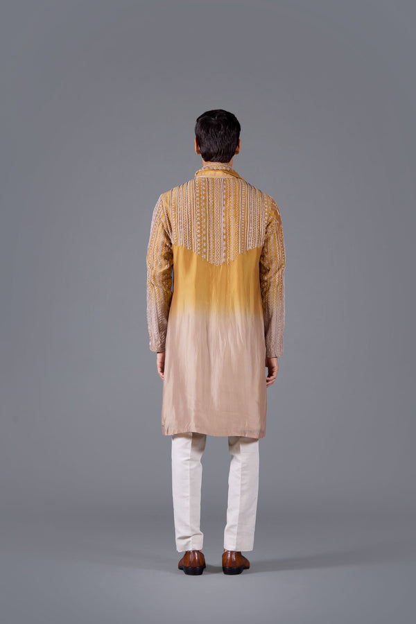 B More Zarwaan Gold – Mustard Yellow Linen Silk Kurta Set