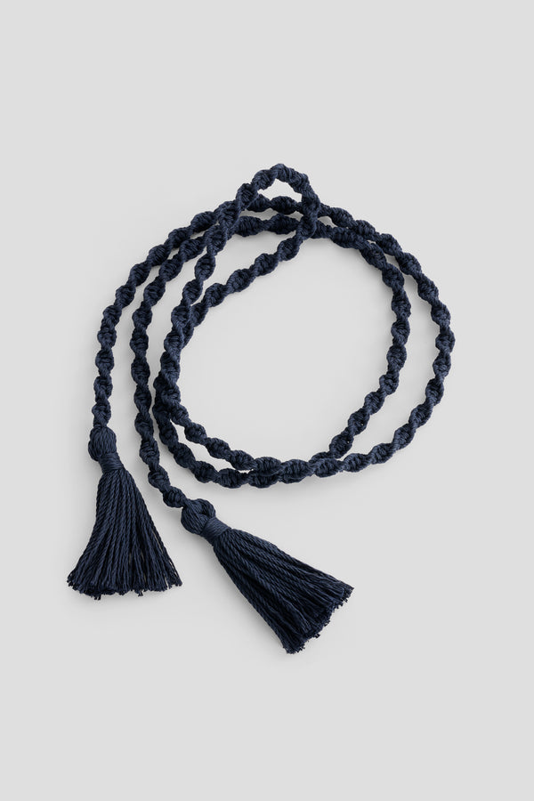 b sides Fran Macramé Belt Navy