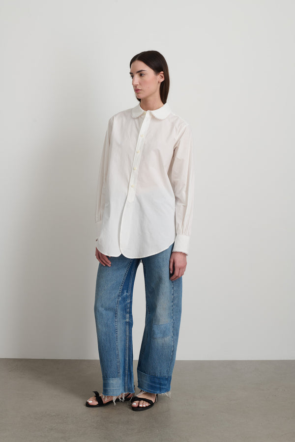 B Sides Louisa Shirt White Poplin W/ Tatted Lace