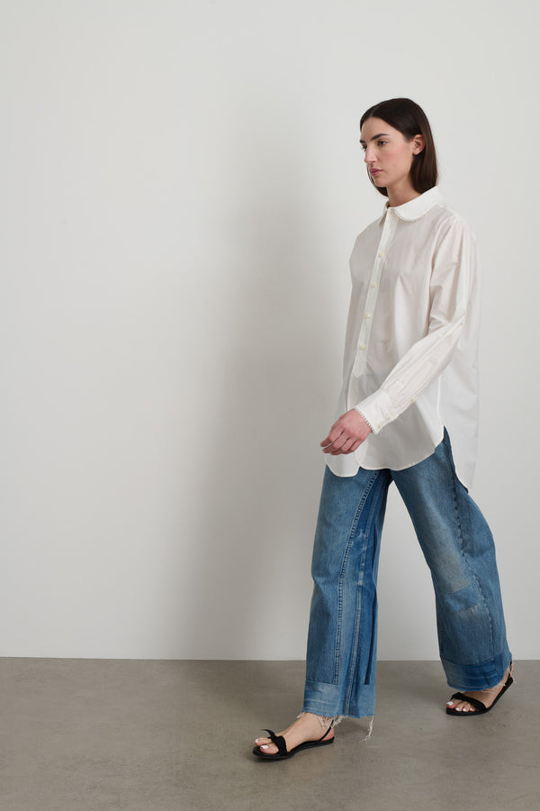 B Sides Louisa Shirt White Poplin W/ Tatted Lace