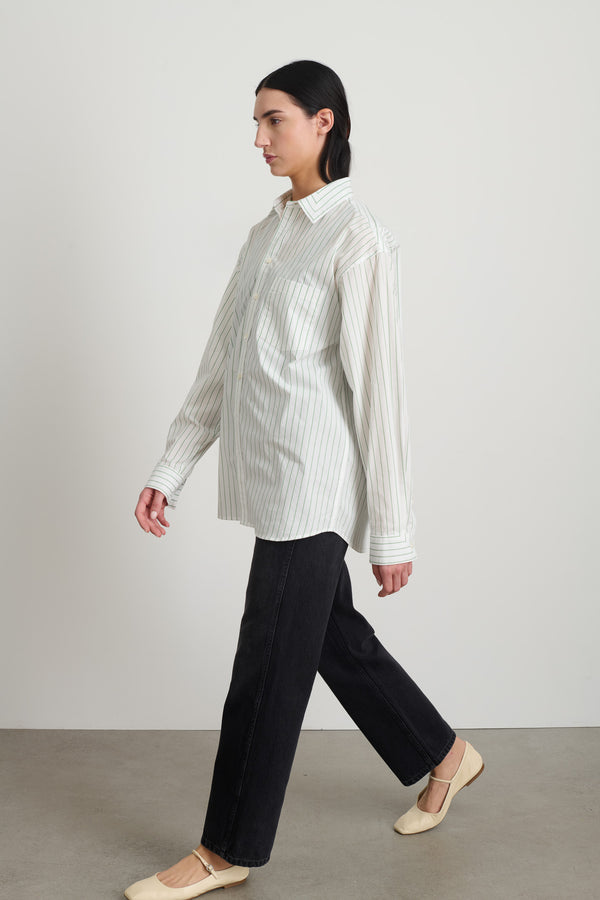 B Sides Nolan Shirt Green White Yarn Dye Stripe