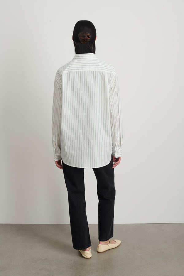 B Sides Nolan Shirt Green White Yarn Dye Stripe