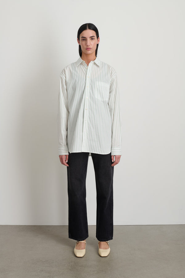 b sides Nolan Shirt Green White Yarn Dye Stripe