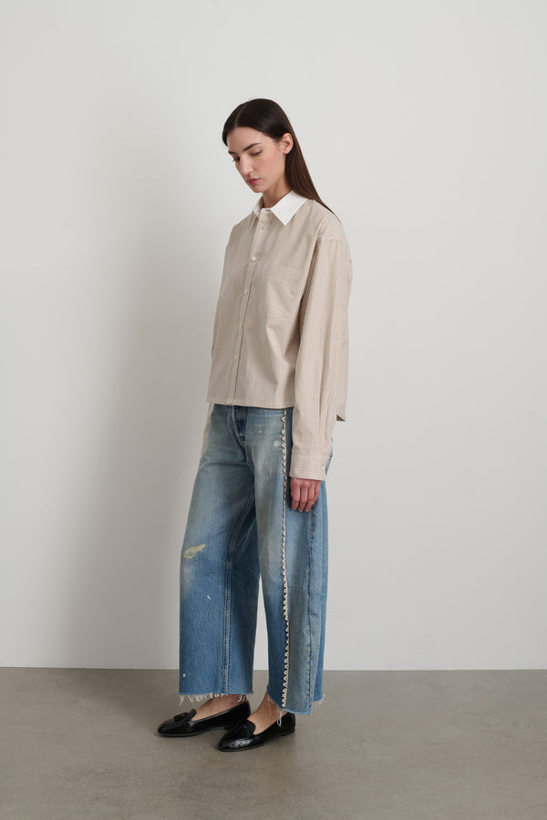 B Sides Sandra Shirt Tan/White Stripe