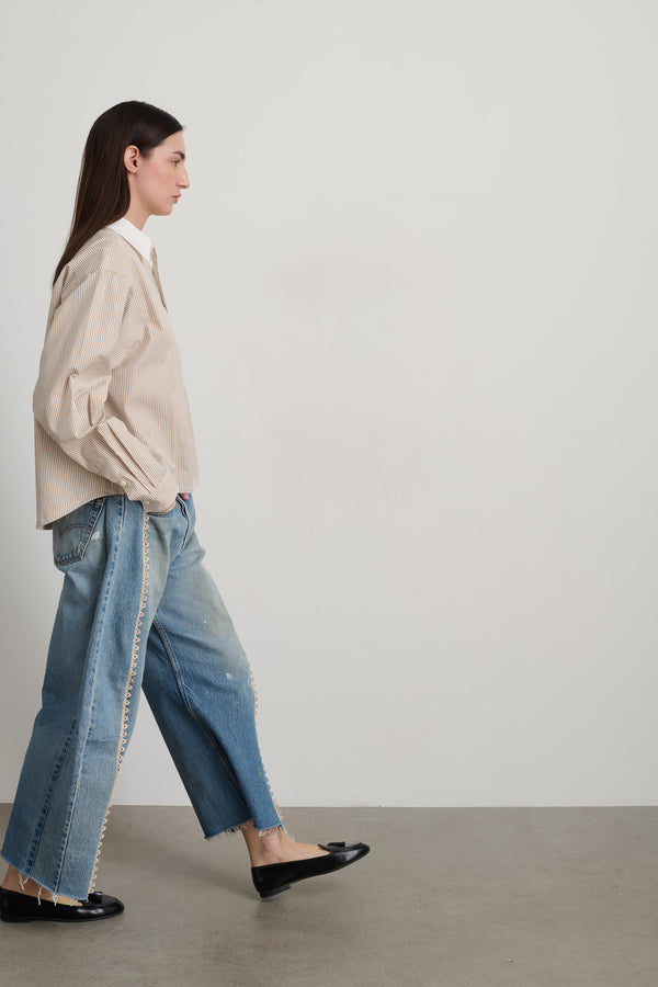 B Sides Sandra Shirt Tan/White Stripe