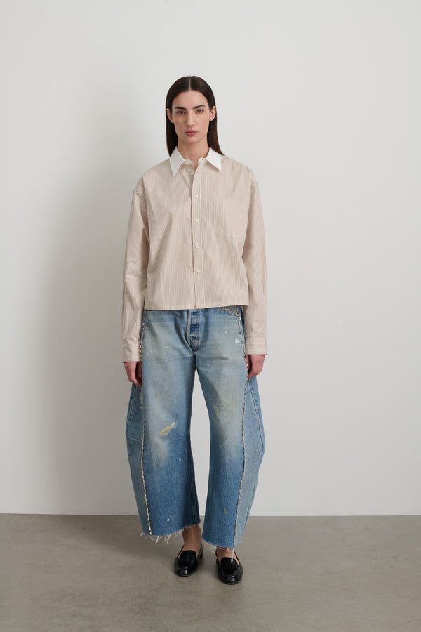 b sides Sandra Shirt Tan/White Stripe