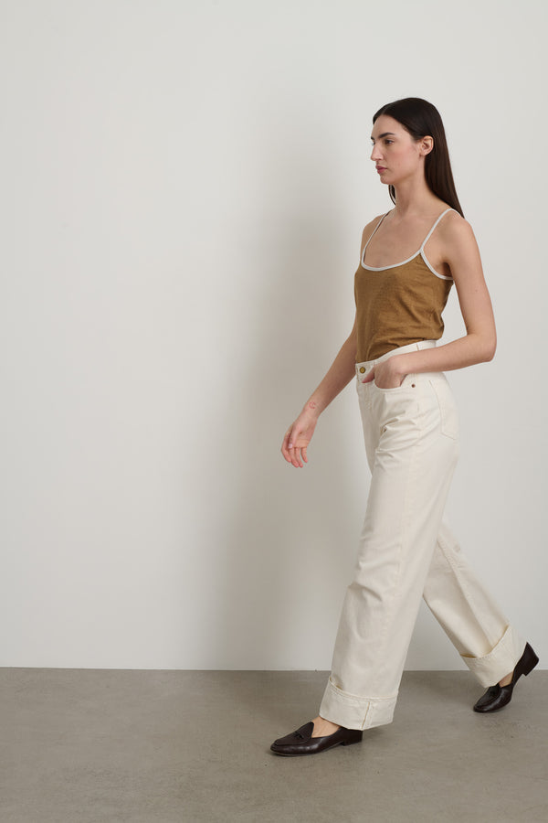 B Sides Zora Ringer Tank Camel/White