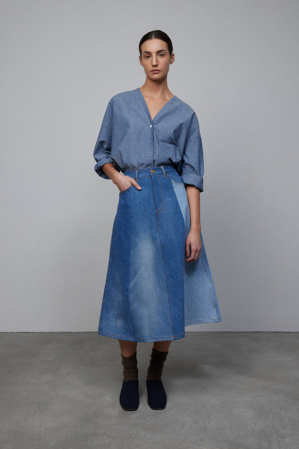 b sides Reworked Vintage Simone Skirt Classic Mixed Indigo