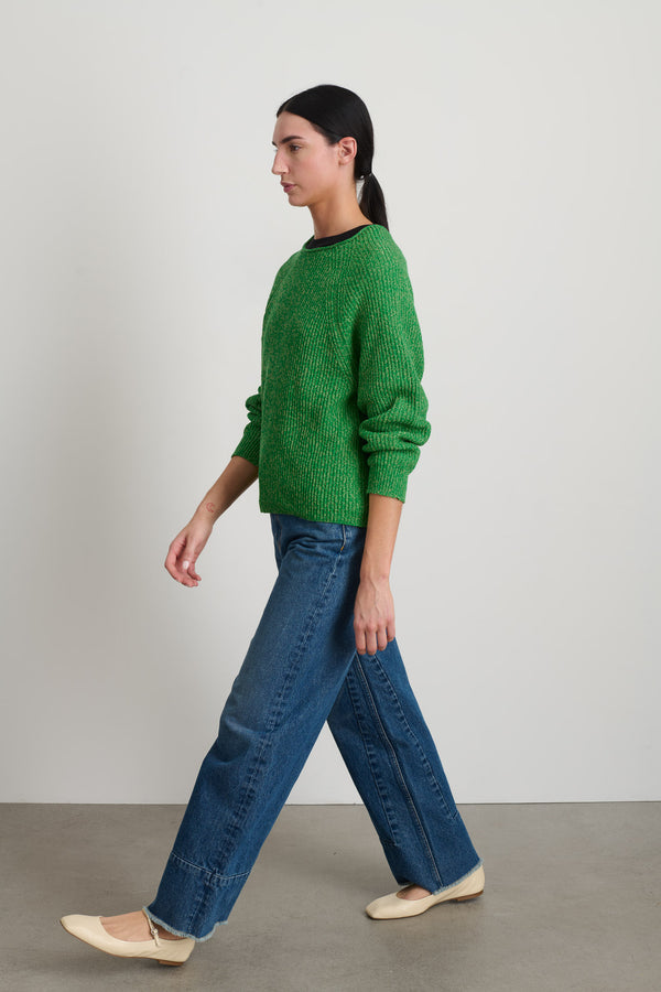 B Sides Roll Neck Shaker Stitch Pullover Green / Peach