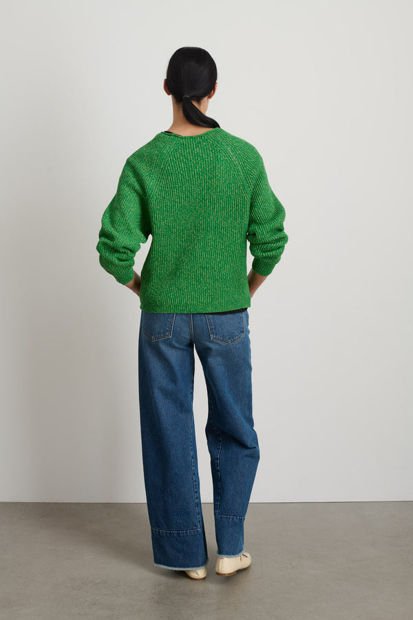 B Sides Roll Neck Shaker Stitch Pullover Green / Peach