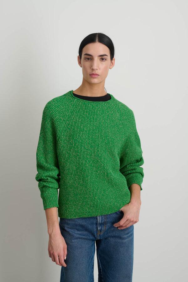 B Sides Roll Neck Shaker Stitch Pullover Green / Peach