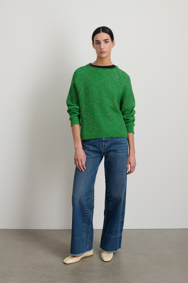 b sides Roll Neck Shaker Stitch Pullover Green / Peach