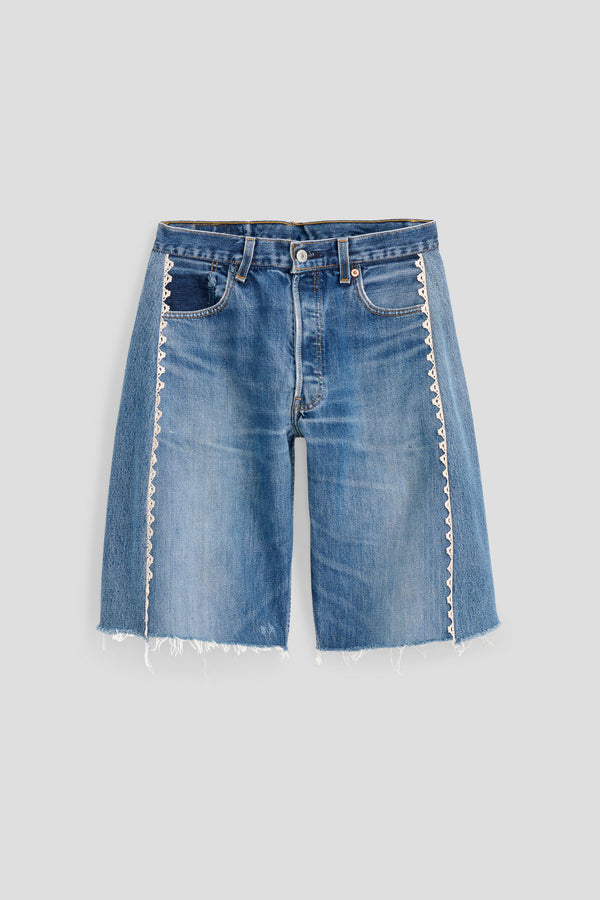 B Sides Vintage Lasso Jean Short Classic Faded Indigo Hand Tatted Lace