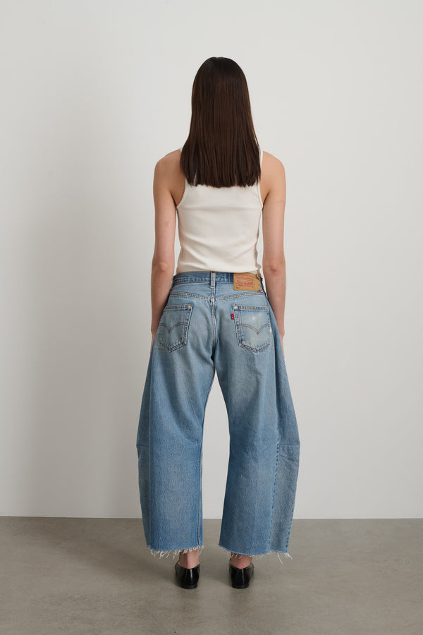 B Sides Vintage Lasso Jean Slouch Crop Classic Faded Indigo Hand Tatted Lace