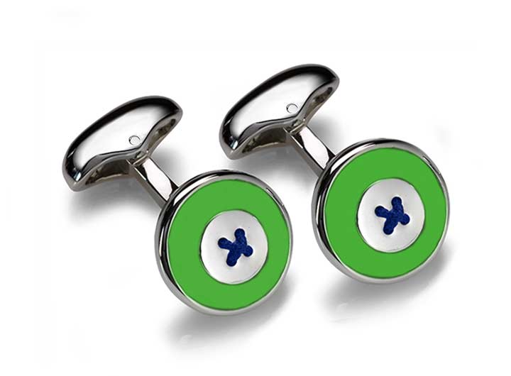 babette wasserman Enamel Button Cufflinks Green
