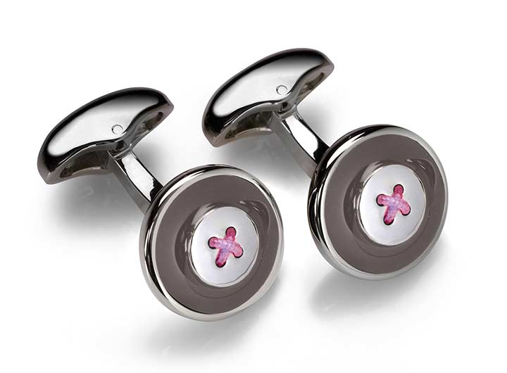 babette wasserman Enamel Button Cufflinks Grey