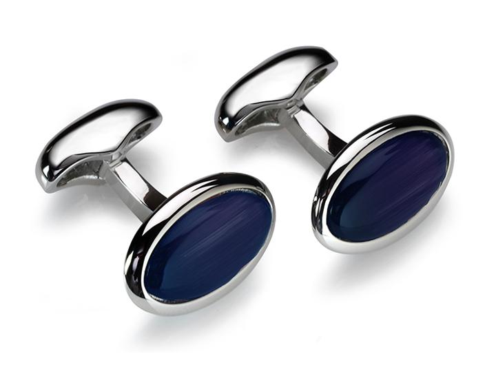 babette wasserman Oval Pumice Cufflinks Navy Blue