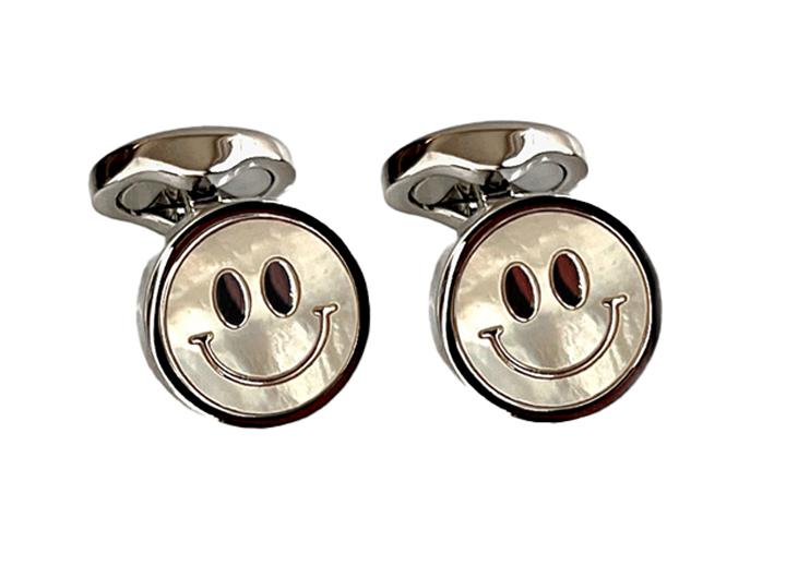 babette wasserman Smiling Face Cufflinks Rhodium
