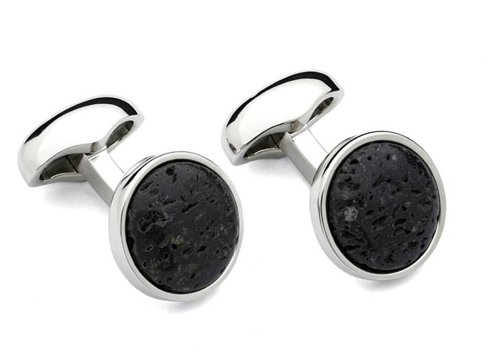 babette wasserman Volcanic Rock Cufflinks Rhodium