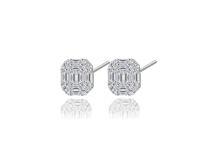 babette wasserman Deco Diamond Mosaic Stud Earrings 18ct White Gold